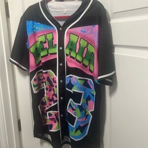 90s Unisex Hip Hop Outfit Bel Air Baseball Jersey,Short Sleeve Button Down Shirt
